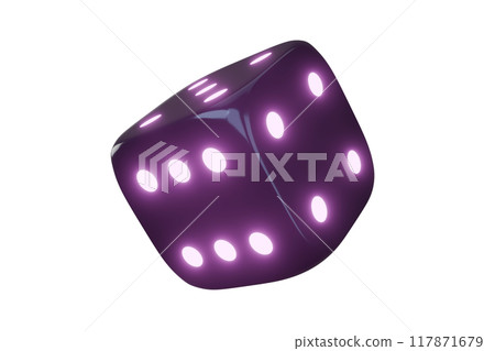 Casino gambling game dice. Iridescent dice with neon colors. Purple dice. 3d render Casino gambling game dice. Iridescent dice with neon colors. Purple dice. 3d render 117871679