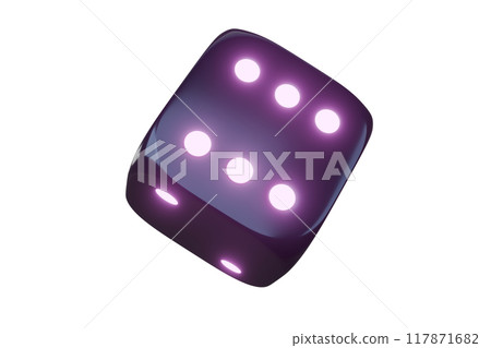 Casino gambling game dice. Iridescent dice with neon colors. Purple dice. 3d render 117871682