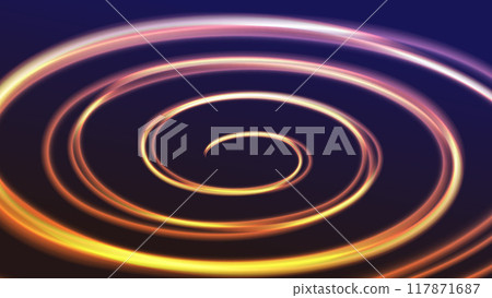 Glowing yellow spiral. Sparkle on the dark background. 117871687