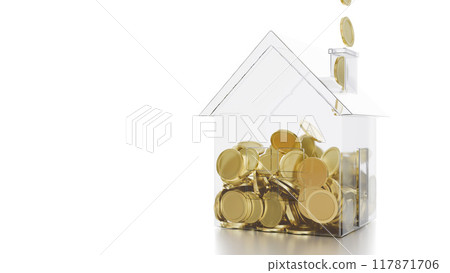 Real estate investment concept. The House is filled with coins. Savings for housing. 117871706