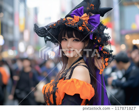 Woman in Halloween dress 117871827
