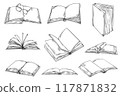 Open Books, Hand drawn Line Sketch Illustration Bundle 117871832