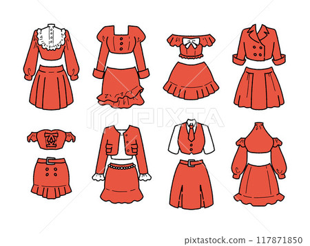 Red idol costume illustration set Red idol costume illustration set 117871850