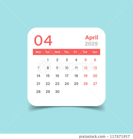 Calendar april 2025 icon in flat style. Planner vector illustration on isolated background. Calender sign business concept. Calendar april 2025 icon in flat style. Planner vector illustration on isolated background. Calender sign business concept. 117871957
