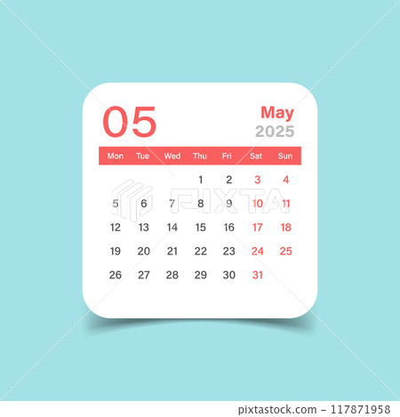 Calendar may 2025 icon in flat style. Planner vector illustration on isolated background. Calender sign business concept. 117871958