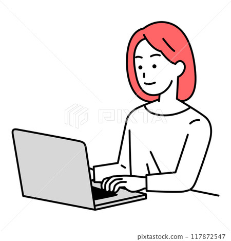在筆記型電腦上工作的休閒女性 117872547