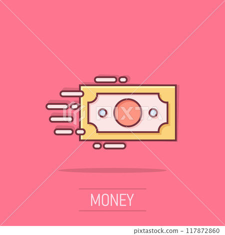 Money stack icon in comic style. Exchange cash cartoon vector illustration on isolated background. Banknote bill splash effect business concept. Money stack icon in comic style. Exchange cash cartoon vector illustration on isolated background. Banknote bill splash effect business concept. 117872860
