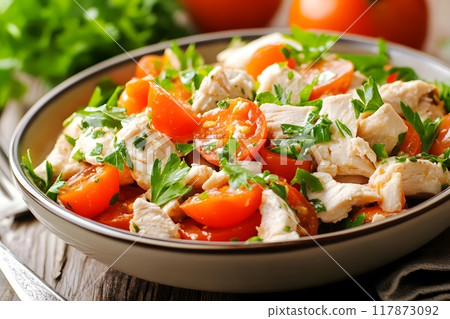 Chicken Salad with Tomatoes. Generative AI. 117873092