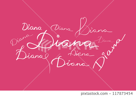 Female name Diana written in different scripts. Girls name Diana handwritten lettering calligraphy typescript. Vector illustration Female name Diana written in different scripts. Girls name Diana handwritten lettering calligraphy typescript. Vector illustration 117873454
