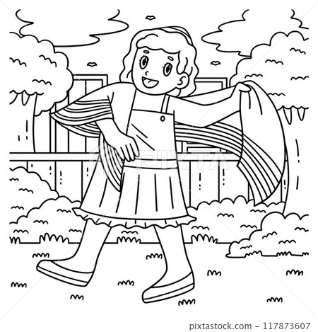 Bat Mitzvah Girl Wearing Tallit Coloring Page  117873607