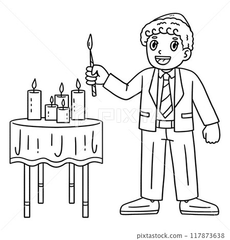Bar Mitzvah Boy Lighting Candles Isolated Coloring Bar Mitzvah Boy Lighting Candles Isolated Coloring 117873638