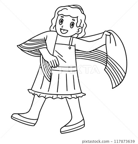Bat Mitzvah Girl Wearing Tallit Isolated Coloring Bat Mitzvah Girl Wearing Tallit Isolated Coloring 117873639