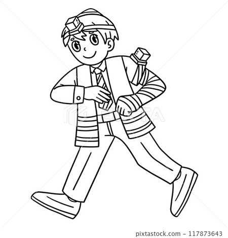 Bar Mitzvah Boy with Tefillin Isolated Coloring  117873643