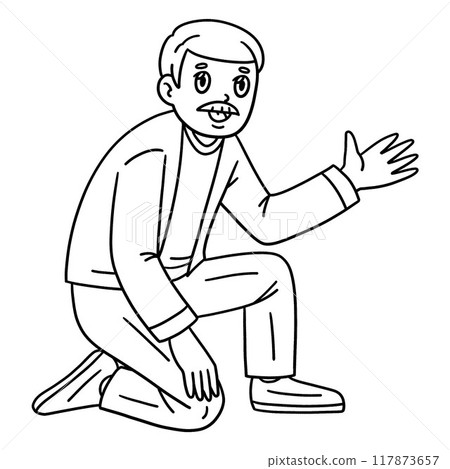 Bar Mitzvah Kneeling Father Isolated Coloring  117873657