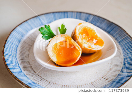Soft-boiled seasoned egg Soft-boiled seasoned egg 117873989