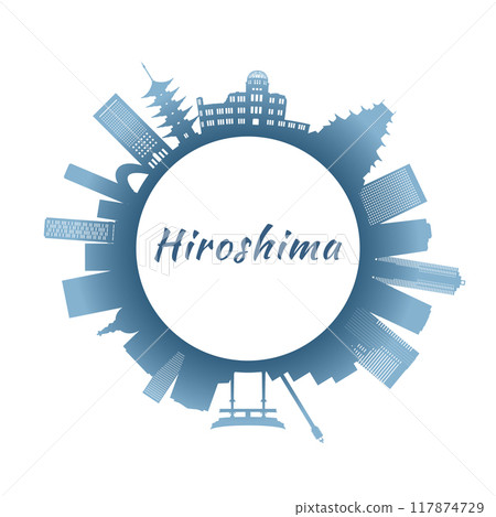 Hiroshima skyline with colorful buildings.  117874729