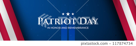 Patriot Day banner with American flag, stars and tribute text 117874734