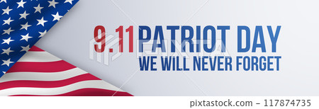 Remembering 9.11, USA flag waves with pride and mourning on Patr 117874735