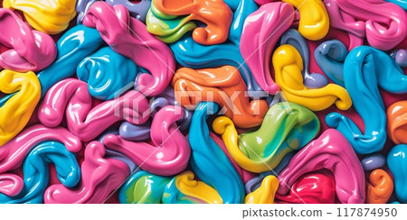 Thick colorful paint creating a random pattern of swirls 117874950