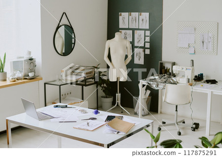 High angle shot of cozy and spacious fully equipped atelier 117875291