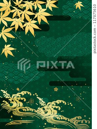 Autumn leaves and Japanese pattern background 117875610