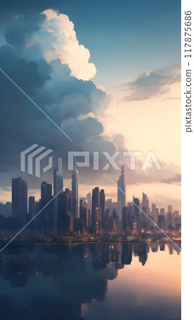 Beautiful scenery of a big city after the rain 117875686