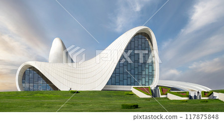 Modern Architecture of Heydar Aliyev Centre in Baku Azerbaijan on a sunny summer Day Modern Architecture of Heydar Aliyev Centre in Baku Azerbaijan on a sunny summer Day 117875848