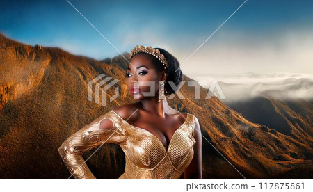 Beautiful African woman profile and mountain landscape 117875861