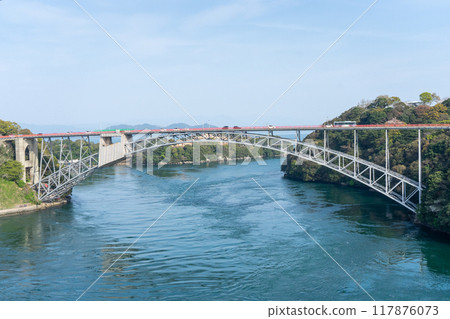Blue sea and Saikai Bridge 117876073
