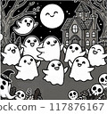 [萬聖節] 深夜派對與鬼 可愛的鬼插畫（單色） 117876167