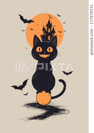AI-generated image of a black cat dressed up for Halloween AI-generated image of a black cat dressed up for Halloween 117876531
