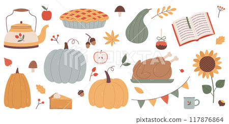 Set of autumn elements. Hand drawn vector Set of autumn elements. Hand drawn vector 117876864
