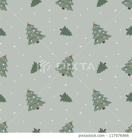 Christmas seamless pattern with Christmas trees. Hand drawn background Christmas seamless pattern with Christmas trees. Hand drawn background 117876866