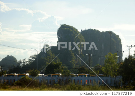 one of marble mountain in Da Nang. Marble Mountains is a group of five limestone peaks situated seven kilometres from downtown Da Nang 117877219