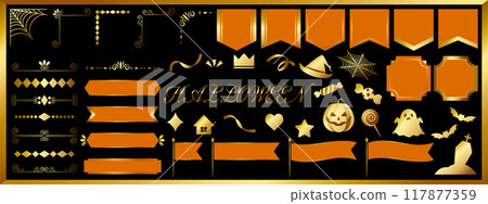 Luxurious Halloween ornament and frame set in orange and gold 117877359