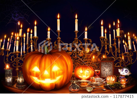 萬聖節南瓜和許多蠟燭 萬聖節南瓜和許多蠟燭 117877415