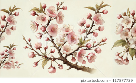 Illustration of cherry blossoms drawn in watercolor 117877729