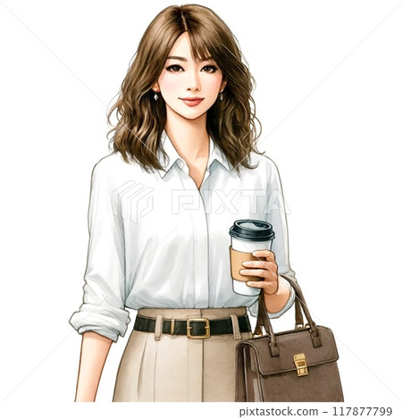 手裡拿著咖啡走路的女人 4 上班路上喝早咖啡 [AI 生成圖像] 117877799