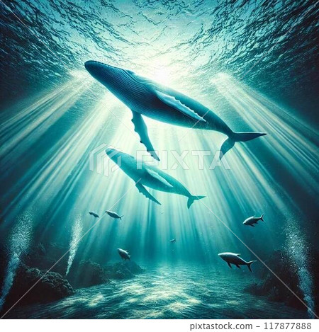 Whale swimming in the ocean 117877888