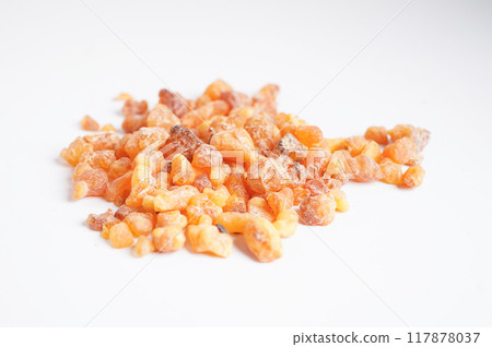 Frankincense or olibanum aromatic resin isolated on white background used in incense and perfumes. 117878037