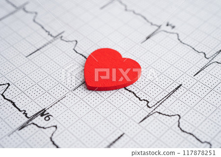 Electrocardiogram (ECG), heart wave, heart attack, cardiogram report. 117878251