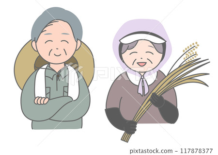 一對老年稻農夫婦的上半身 一對老年稻農夫婦的上半身 117878377