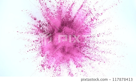 Colored powder explosion on white background . Freeze motion. 117878413