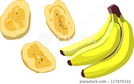 Illustration of banana chips and bananas Illustration of banana chips and bananas 117879102