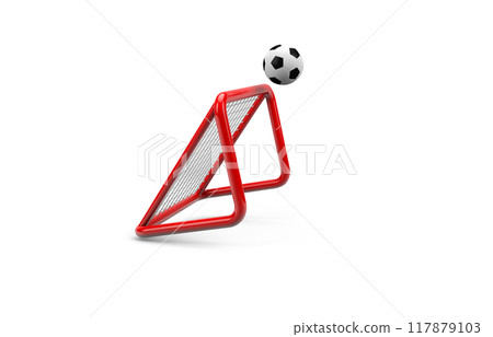soccer ball with goal post, white background soccer ball with goal post, white background 117879103