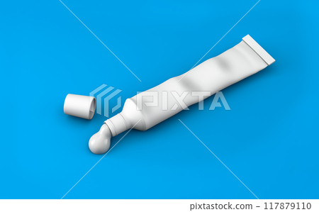 White toothpaste packaging mock up on blue background 117879110