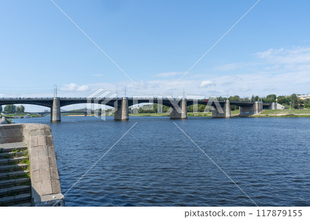 New Bridge over the Volga River in Tver. Summer day. New Volga Bridge. High quality photo New Bridge over the Volga River in Tver. Summer day. New Volga Bridge. High quality photo 117879155