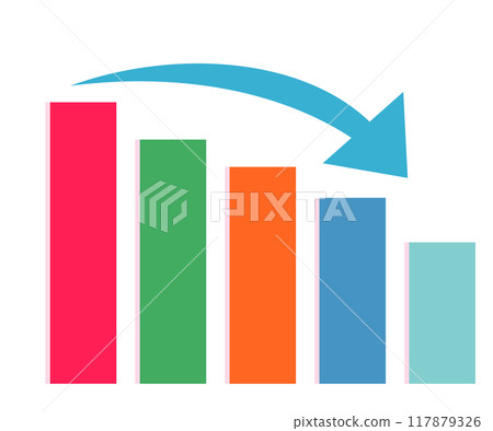 向右下方傾斜的圖表。下降圖。表現不佳。向量圖 117879326