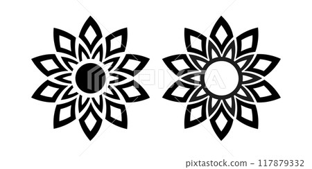 Flower Icons Set. Radial Circle Design Elements. 117879332