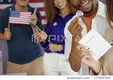 Young People Posing With Patriotic Symbols 117880369
